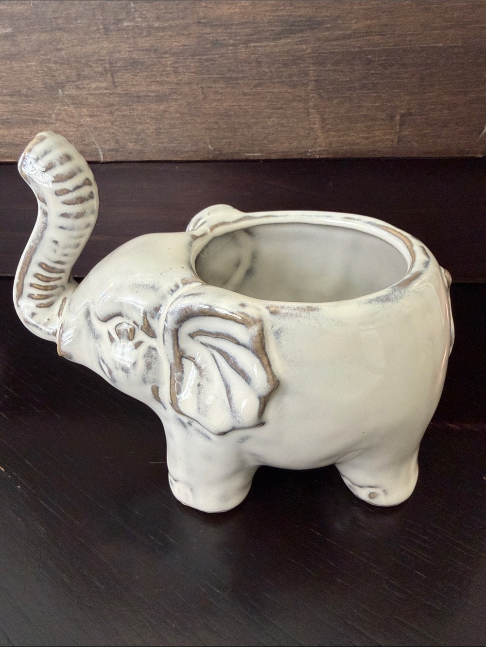 White Ceramic Elephant Planter - Decorative Home Accent  ( 5 in long 3 in tall )